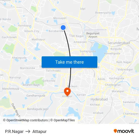 P.R.Nagar to Attapur map
