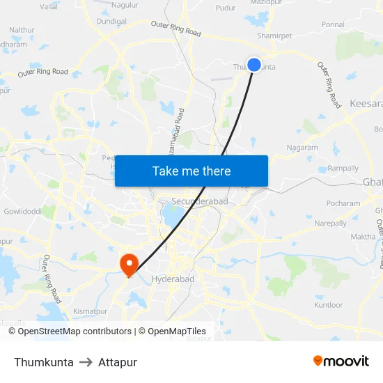 Thumkunta to Attapur map