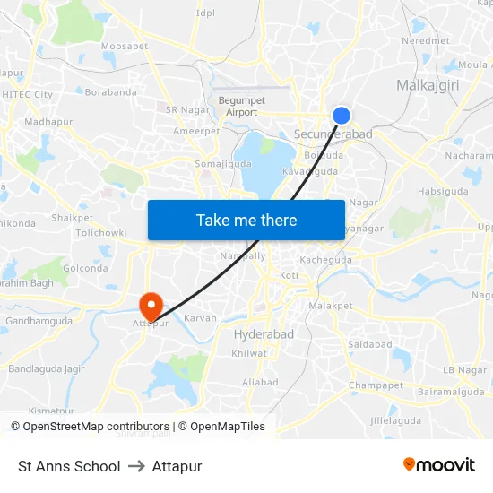 St Anns School to Attapur map