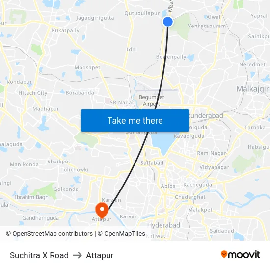 Suchitra X Road to Attapur map