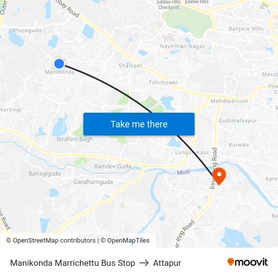 Manikonda Marrichettu Bus Stop to Attapur map