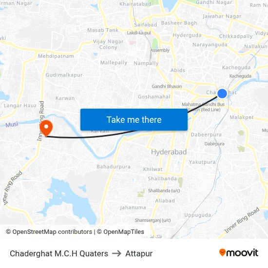 Chaderghat M.C.H Quaters to Attapur map