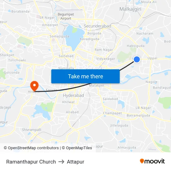 Ramanthapur Church to Attapur map