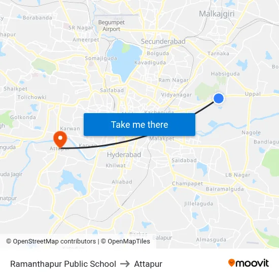 Ramanthapur Public School to Attapur map