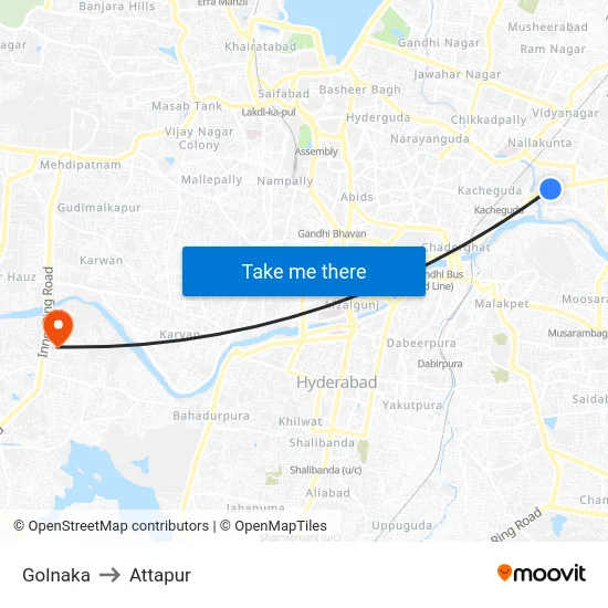 Golnaka to Attapur map