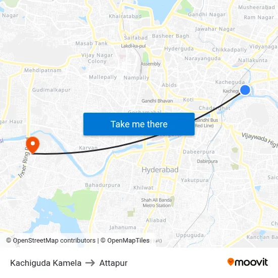 Kachiguda Kamela to Attapur map