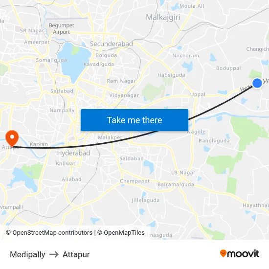 Medipally to Attapur map
