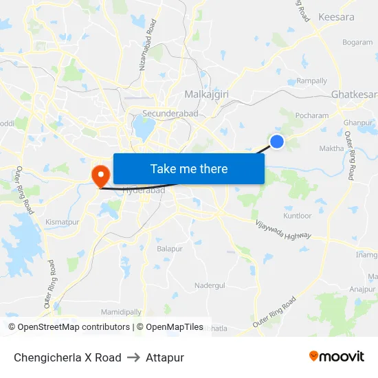 Chengicherla X Road to Attapur map