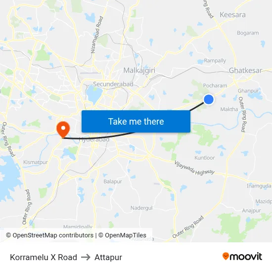 Korramelu X Road to Attapur map