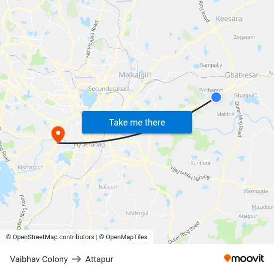 Vaibhav Colony to Attapur map