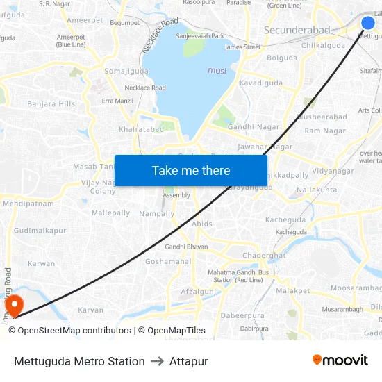Mettuguda Metro Station to Attapur map