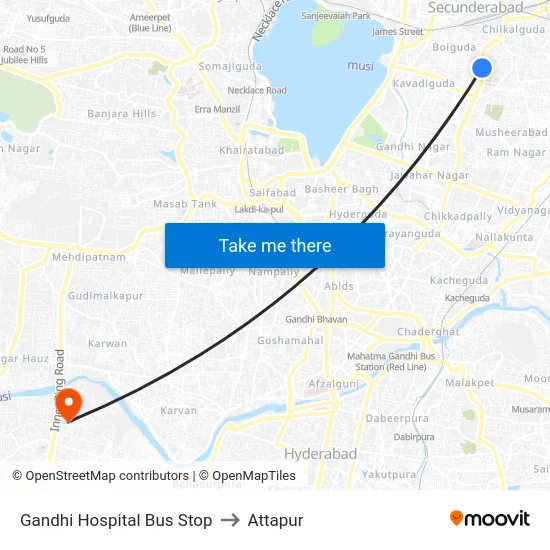 Gandhi Hospital Bus Stop to Attapur map