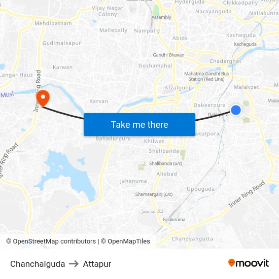 Chanchalguda to Attapur map