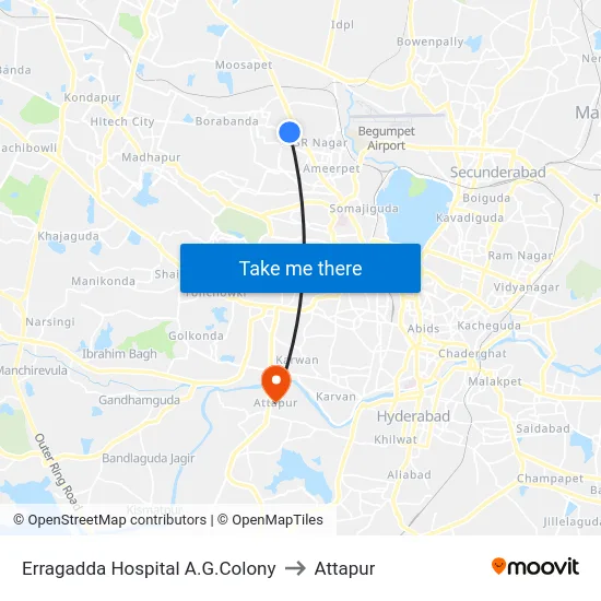 Erragadda Hospital A.G.Colony to Attapur map