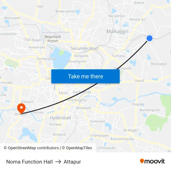 Noma Function Hall to Attapur map