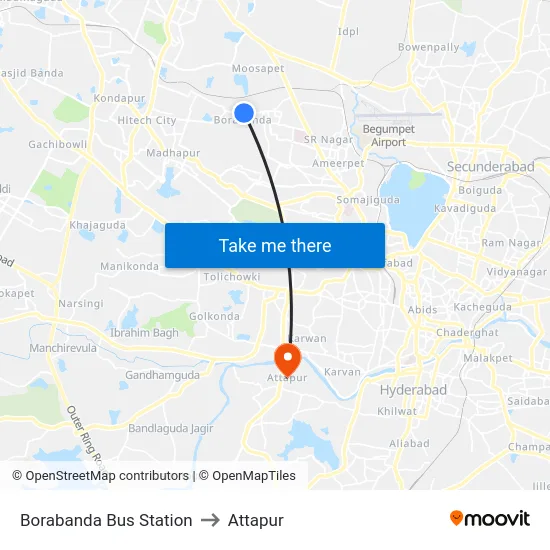 Borabanda Bus Station to Attapur map