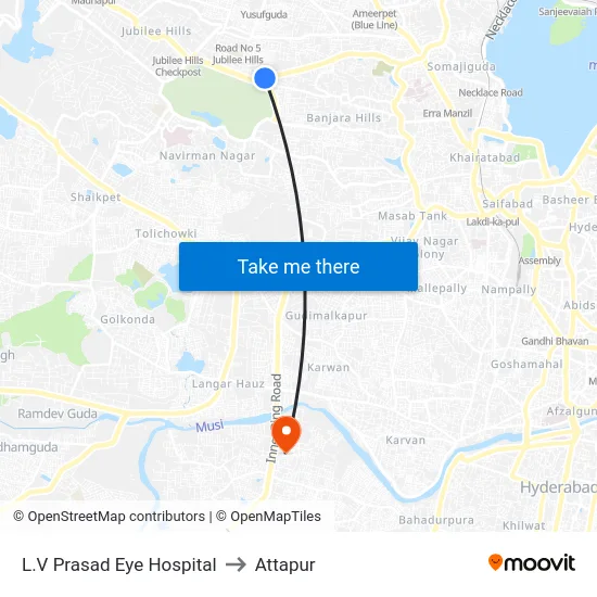 L.V Prasad Eye Hospital to Attapur map
