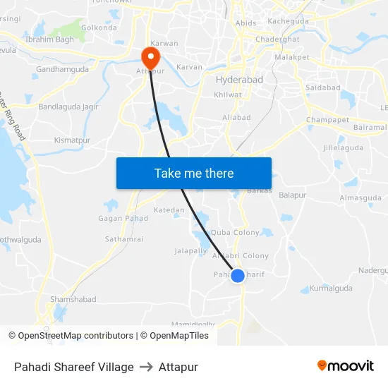 Pahadi Shareef Village to Attapur map