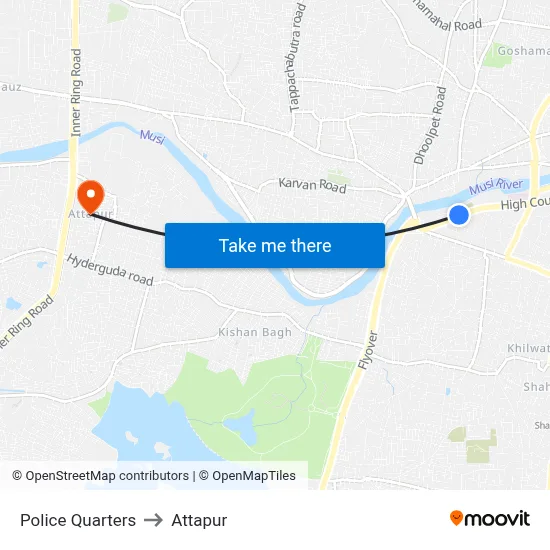 Police Quarters to Attapur map