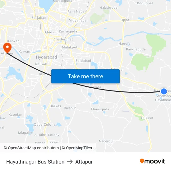 Hayathnagar Bus Station to Attapur map