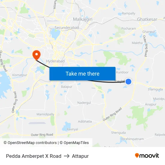Pedda Amberpet X Road to Attapur map