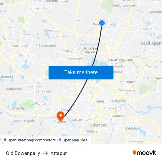 Old Bowenpally to Attapur map