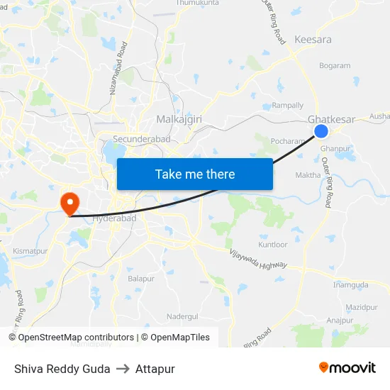 Shiva Reddy Guda to Attapur map