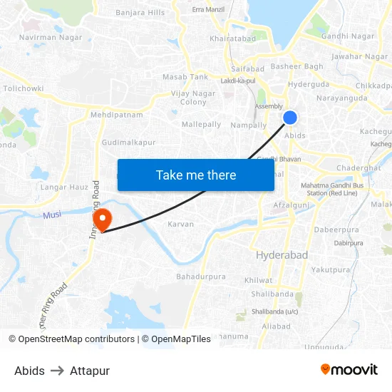 Abids to Attapur map