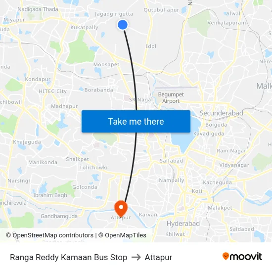 Ranga Reddy Kamaan Bus Stop to Attapur map