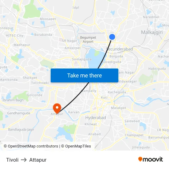 Tivoli to Attapur map
