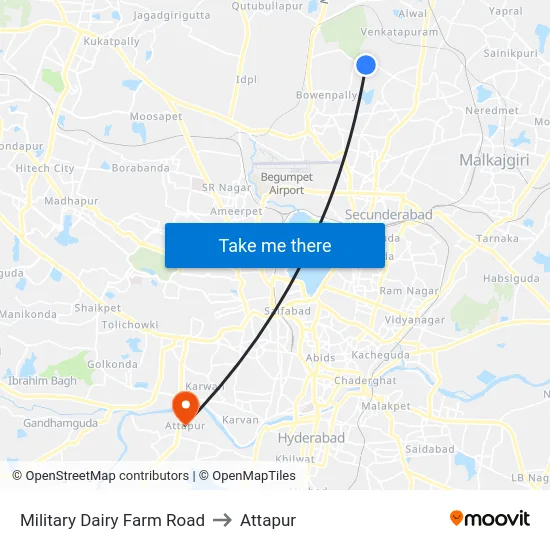 Military Dairy Farm Road to Attapur map