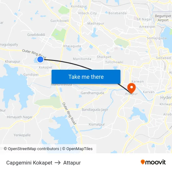 Capgemini Kokapet to Attapur map
