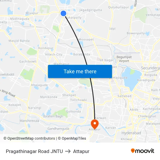 Pragathinagar Road JNTU to Attapur map