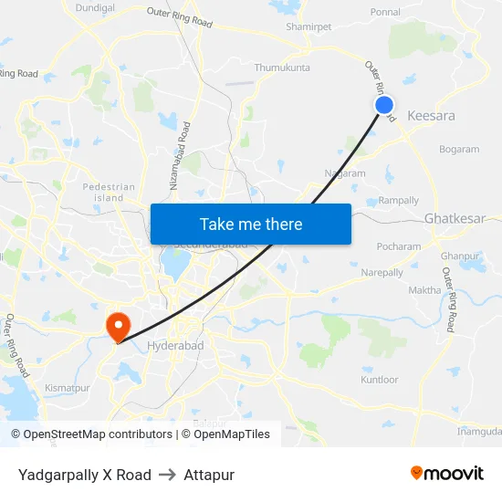 Yadgarpally X Road to Attapur map