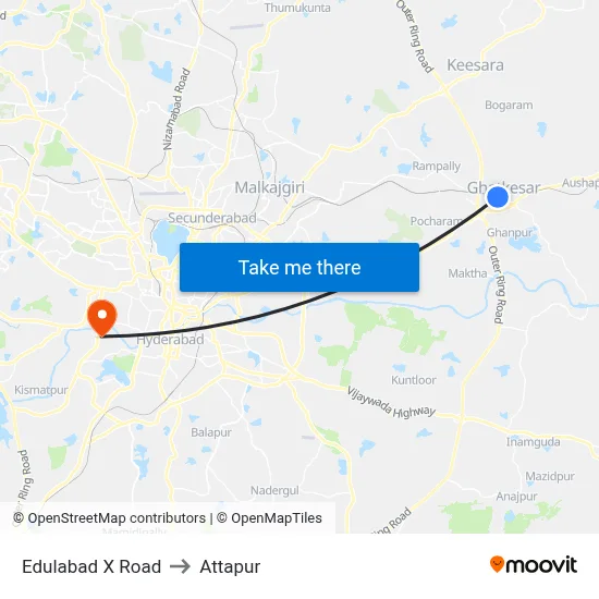 Edulabad X Road to Attapur map
