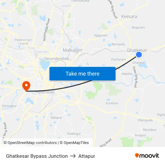 Ghatkesar Bypass Junction to Attapur map
