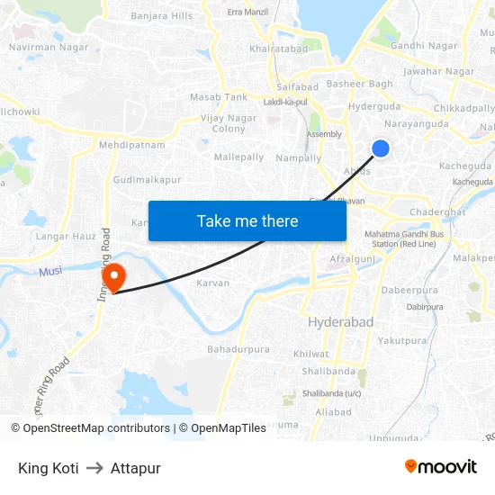 King Koti to Attapur map
