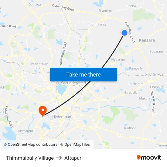 Thimmaipally Village to Attapur map