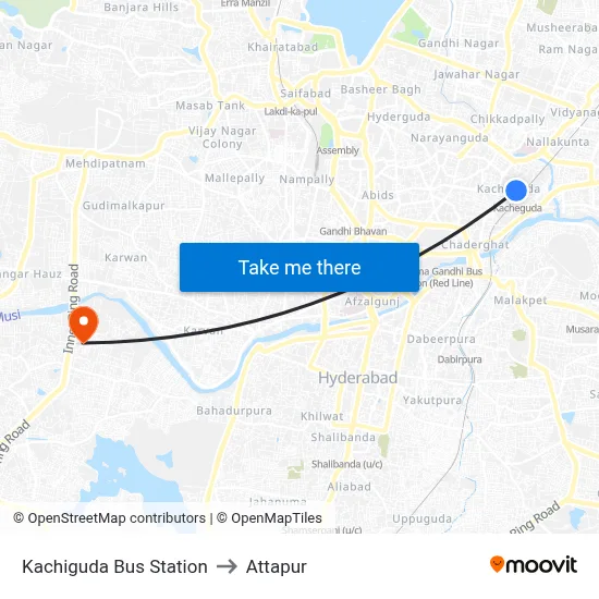 Kachiguda Bus Station to Attapur map
