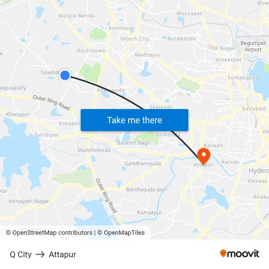 Q City to Attapur map