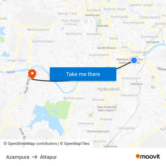 Azampura to Attapur map