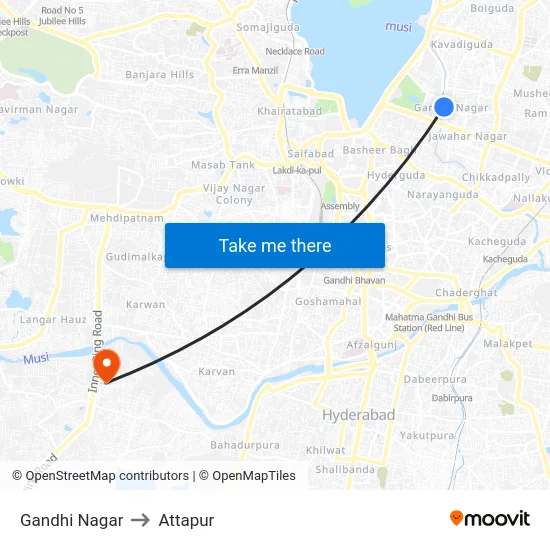 Gandhi Nagar to Attapur map