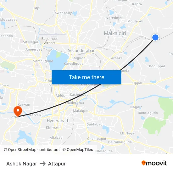 Ashok Nagar to Attapur map