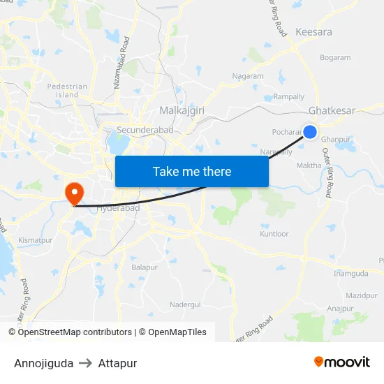 Annojiguda to Attapur map