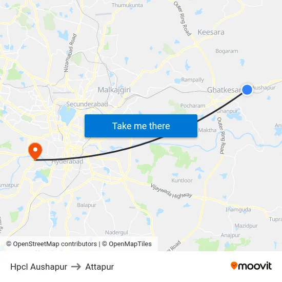 Hpcl Aushapur to Attapur map