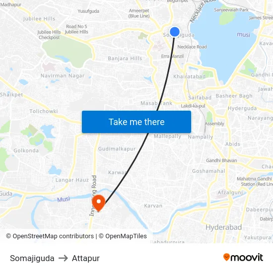 Somajiguda to Attapur map