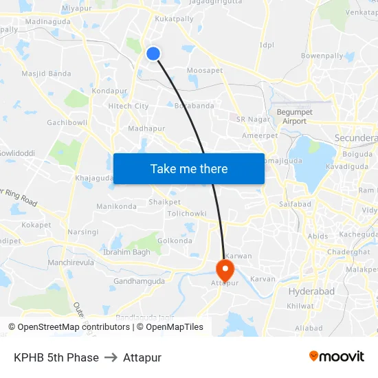 KPHB 5th Phase to Attapur map