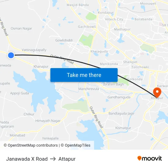 Janawada X Road to Attapur map