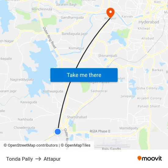 Tonda Pally to Attapur map