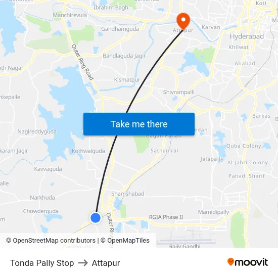 Tonda Pally Stop to Attapur map